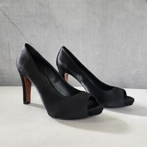 Brooks Brothers Pumps Heels Womens Size 7 Black Satin Peep Toe Leather Sole